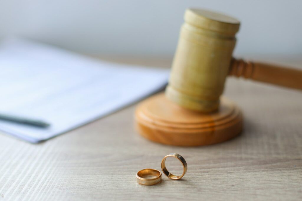 Judge gavel and divorce documents in divorce concept